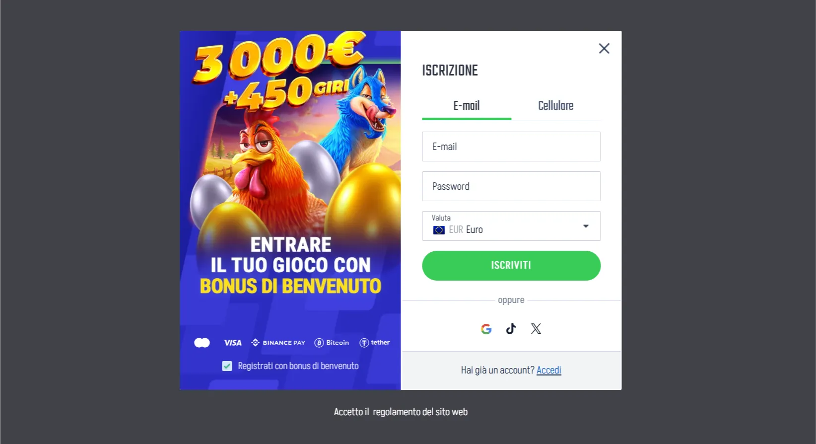 Registrazione Winnita Casino e accesso al conto